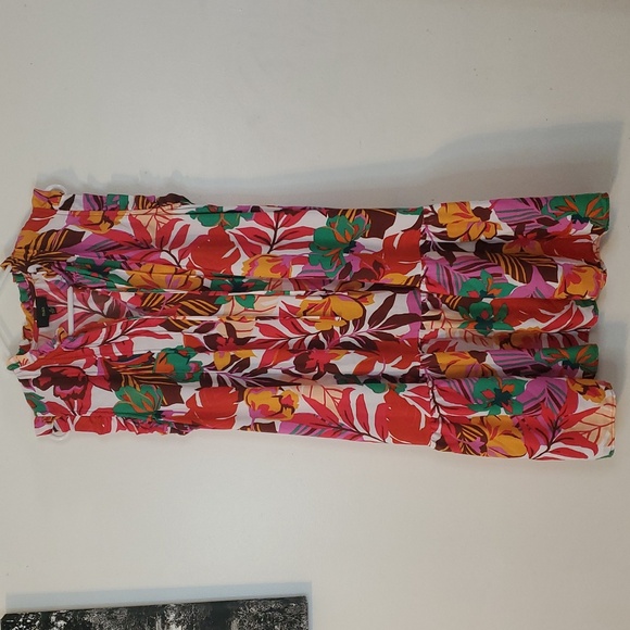 Revolve Maia Colorful Tropical Floral Dress Size 14 Ruffle Sleeve Tie V- Neck - Picture 2 of 12